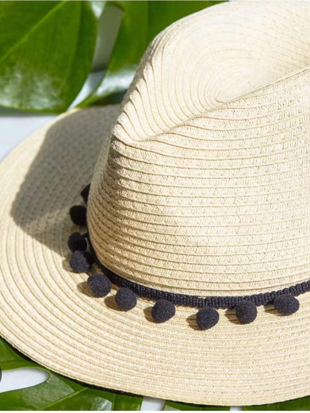 Sole society Panama straw fedora sun hat pompom detail